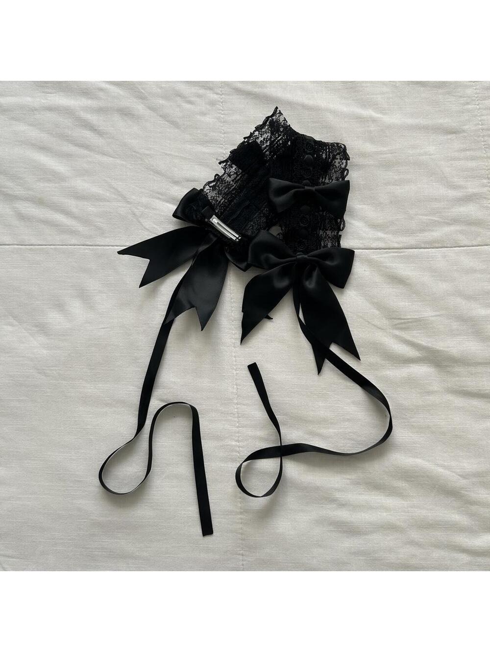 Black Lace Hair Accessories Satin Ribbon Bows Gothic Lolita Japan